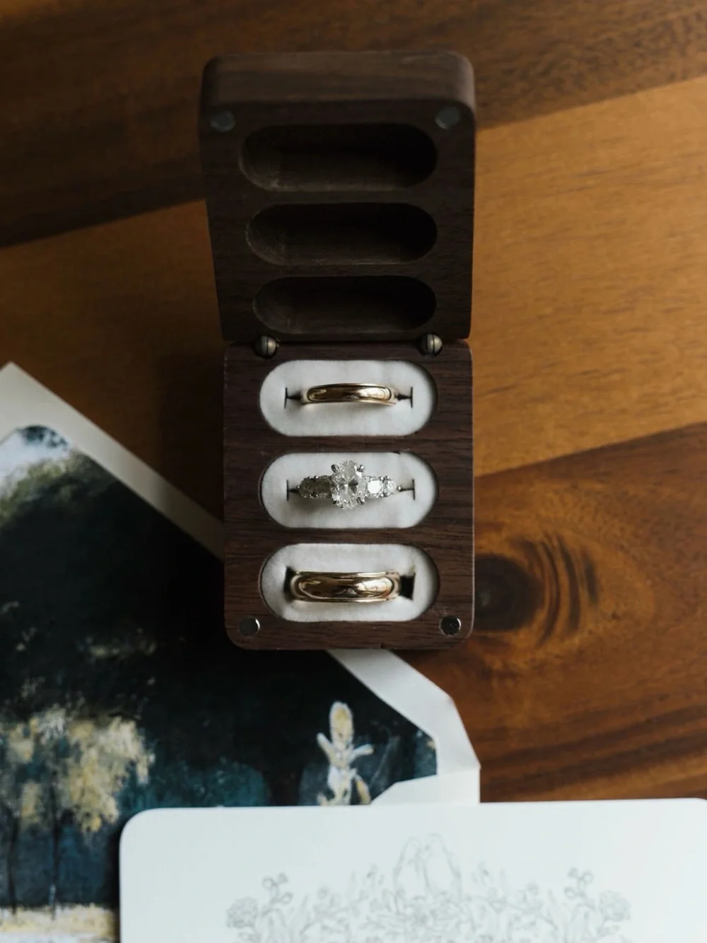 Wooden Ring Box Jewelry Organizer - Brown